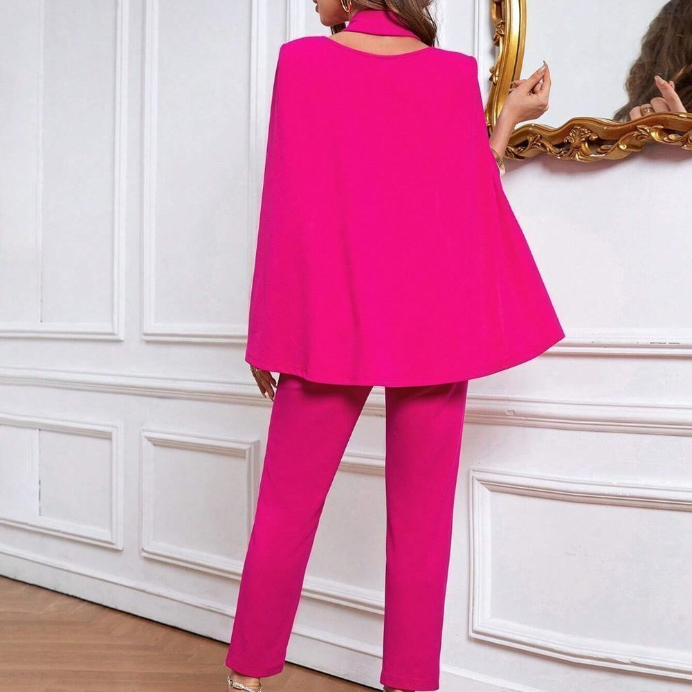 Pink Boho Womens Solid Cloak Sleeve Jumpsuit - Picture 3 of 5